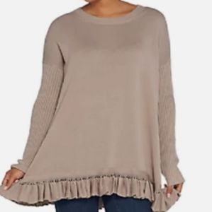 LISA RINNA Collection Light Mocha Ruffle Sweater. Size L